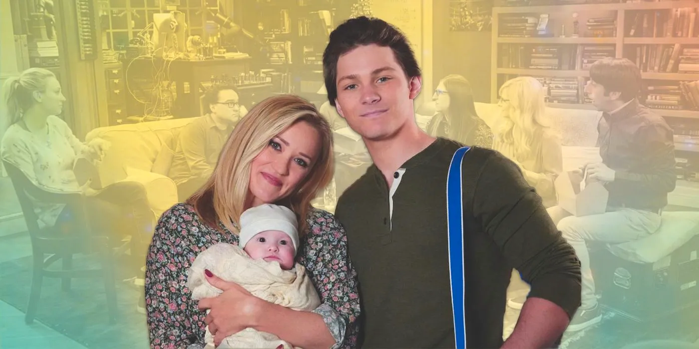 Montana Jordan's Georgie and Emily Osment's Mandy hold their baby in Young Sheldon Image