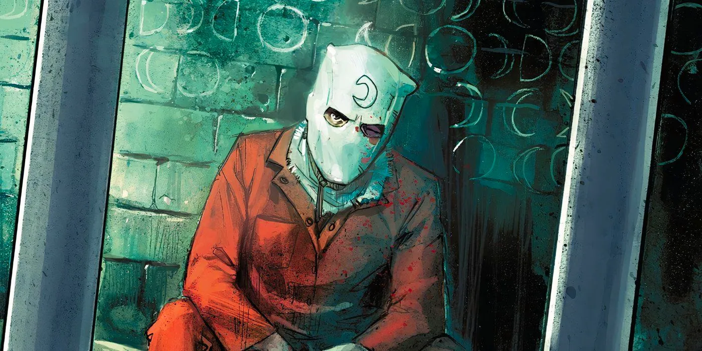 Moon Knight sitting in prison. Image