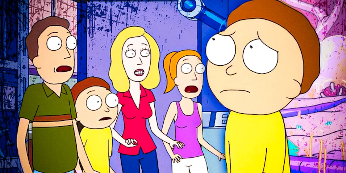 Morty looking sad beside the Smith family from Rick and Morty Image