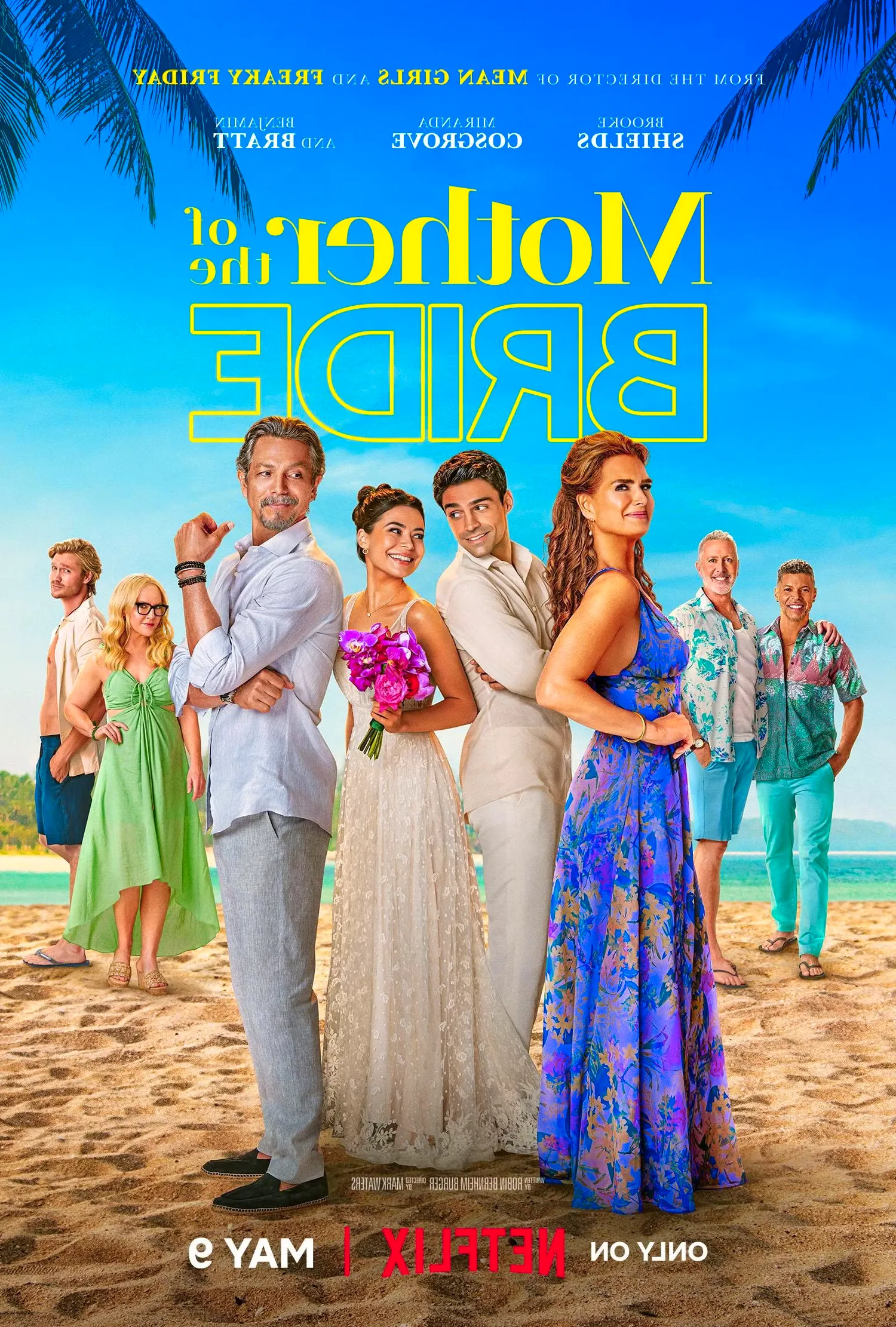 Mother of the Bride Movie Poster Showing Brook Shields, Miranda Cosgrove and Benjamin Bratt Standing on a Beach Image