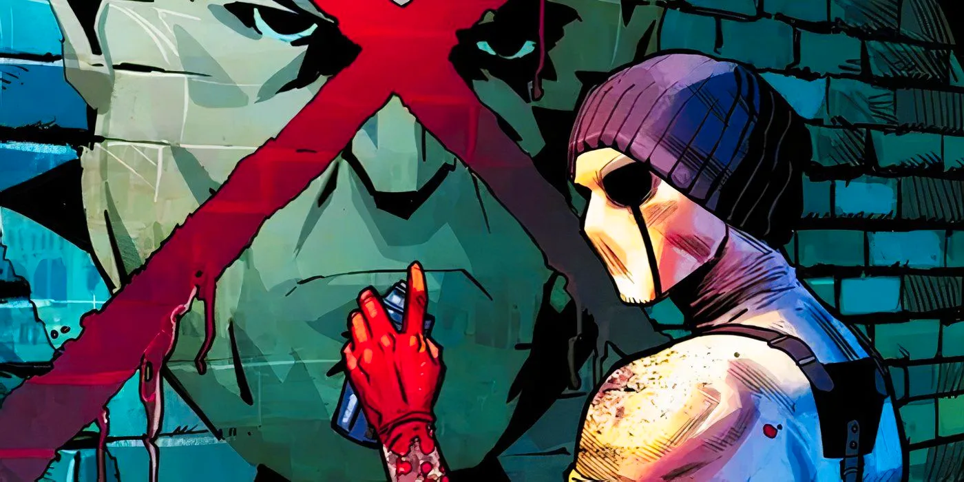 Muse painting an X over Kingpin in Marvel Comics Image