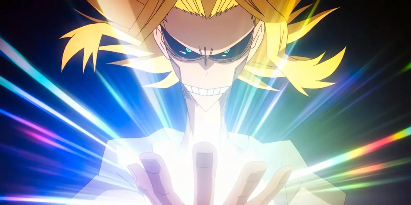 My Hero Academia: All Might's small form holds power in his hand. Image