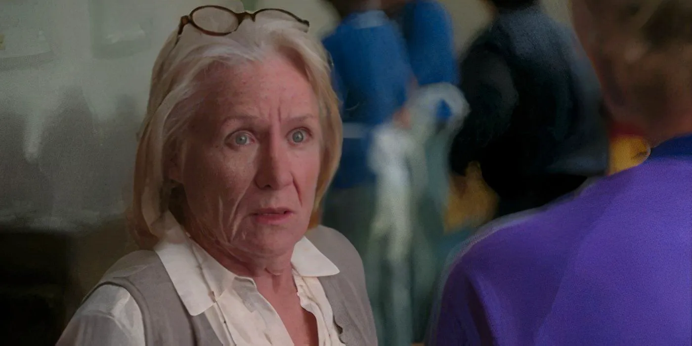 Nancy Bletheim (Barbara Tarbuck) looking shocked on Glee. Image