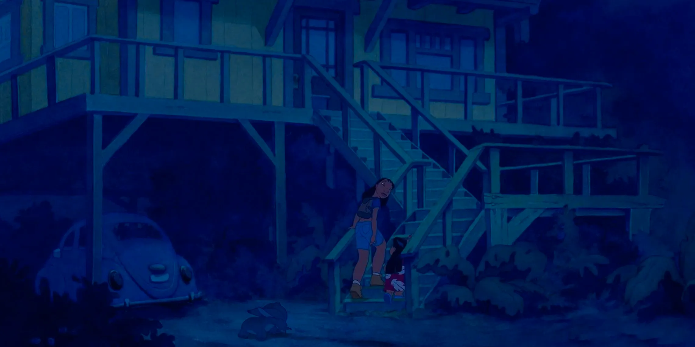 Nani talks to Lilo while walking up the steps to their house in Lilo and Stitch Image