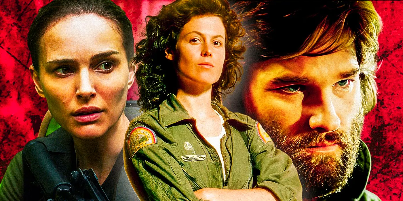 (Natalie-Portman-as-Lena)-from-Annihilation-and-(Kurt-Russell-as-MacReady)-from-The-Thing-(1982)-and-(Sigourney-Weaver-as-Ripley)-from-Alien Image