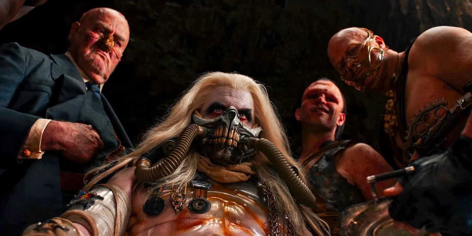 Nathan Jones as Rictus Erectus, Josh Helman as Scabrous Scrotus, Lachy Hulme as Immortan Joe, and John Howard as the People Eater in Furiosa: A Mad Max Saga Image