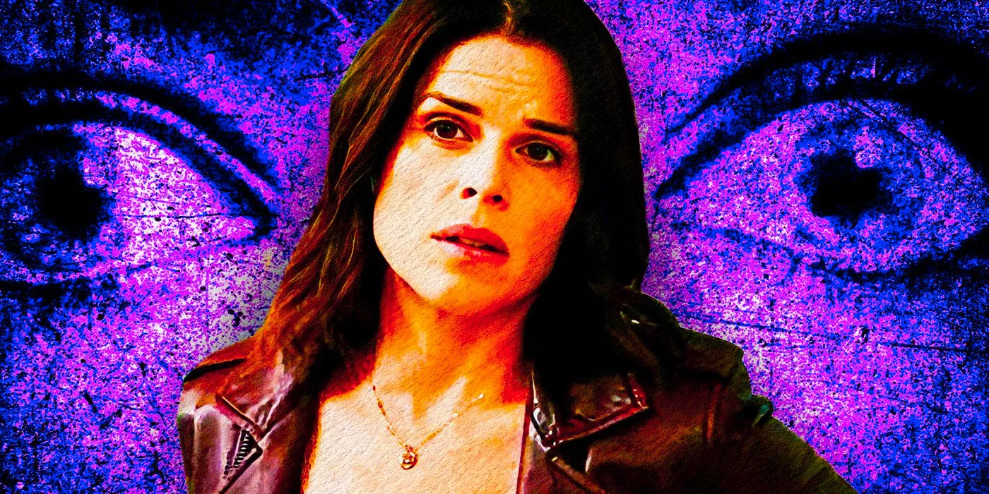 Neve Campbell as Sidney Prescott in front of the eyes from the Scream poster Image