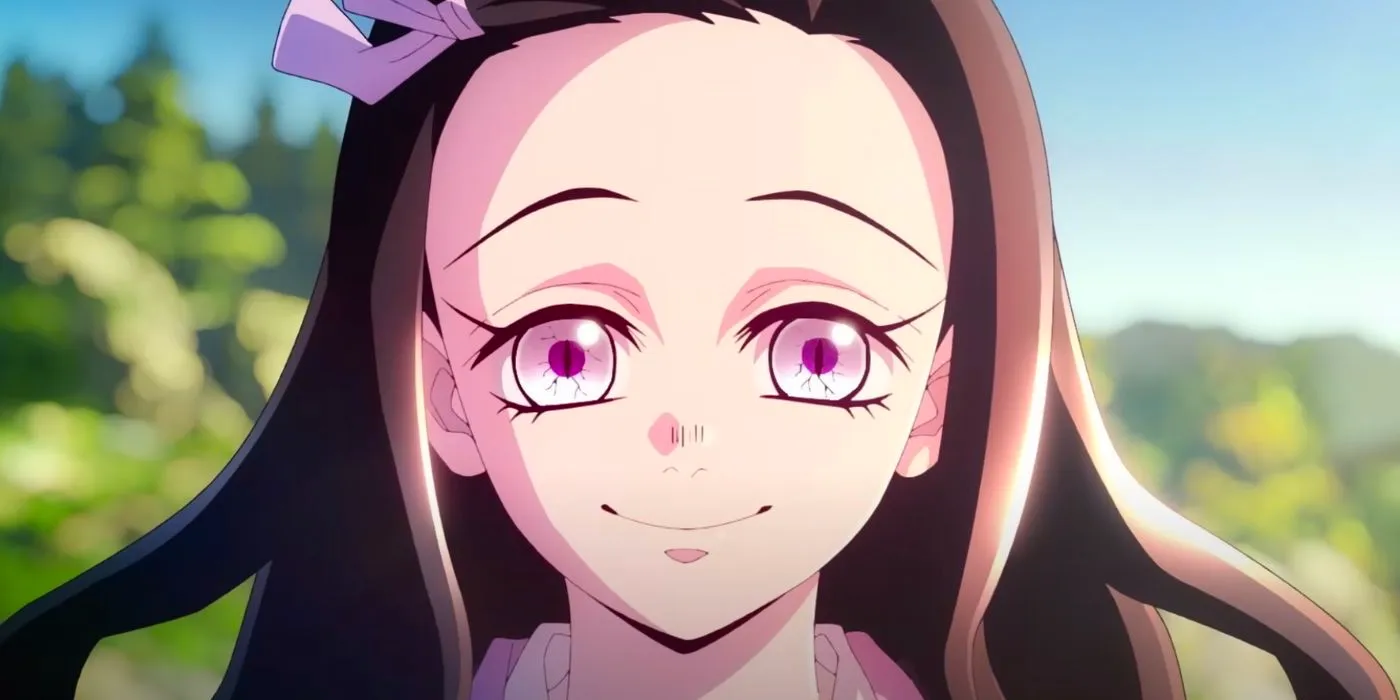 Nezuko smiling and saying Good Morning in the Demon Slayer Hashira Training arc official trailer by Crunchyroll. Image