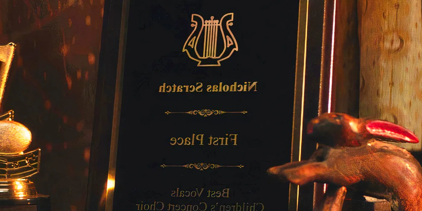 Nicholas Scratch's first place plaque and a rabbit in Agatha All Along episode 1 Image