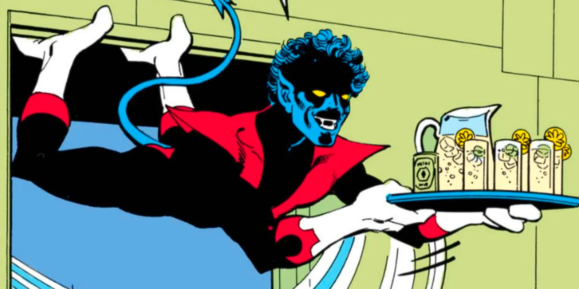 Nightcrawler serves drinks to the X-Men in the comics Image