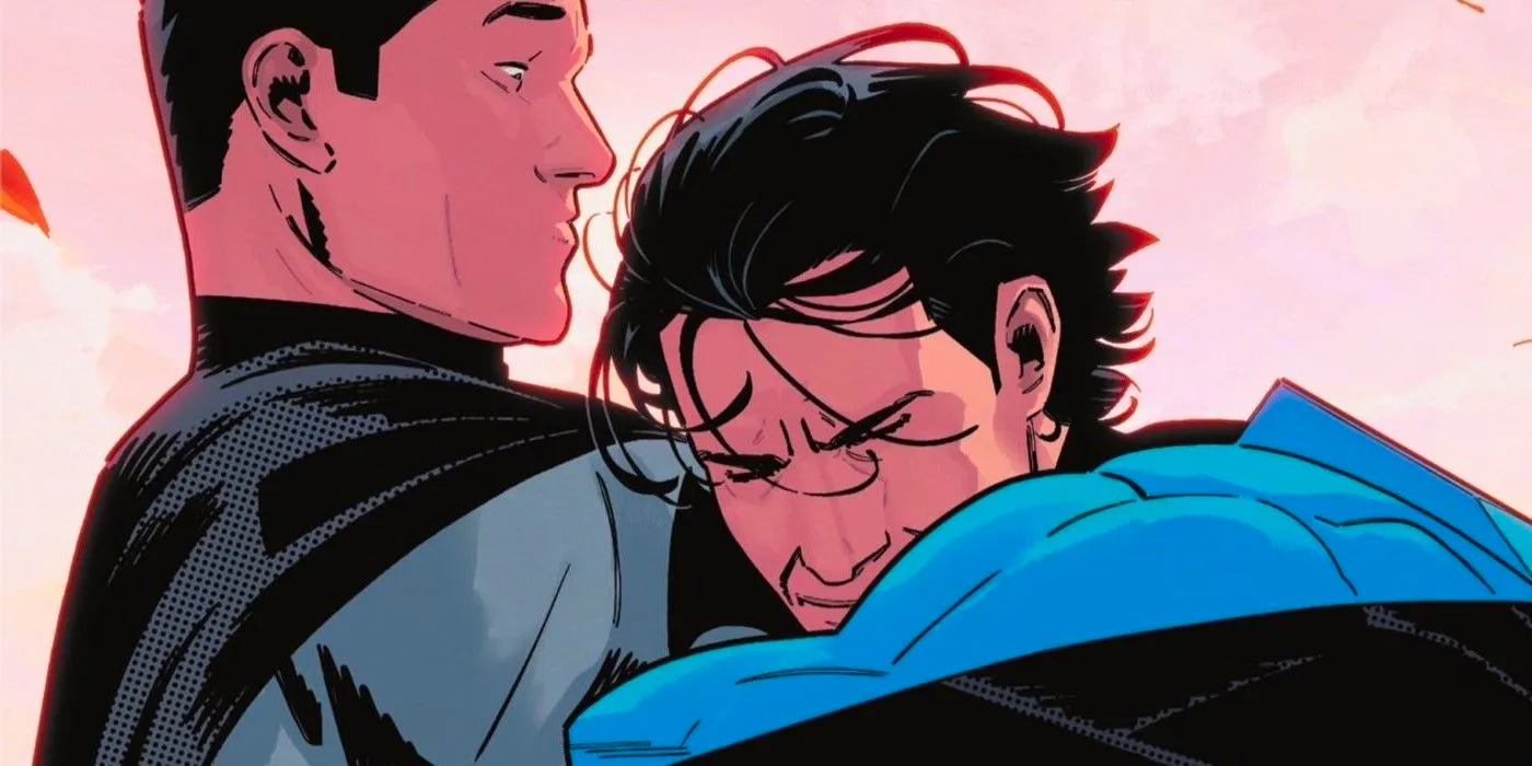 Nightwing Hugging Batman in Nightwing #100 Dick and Bruce Image