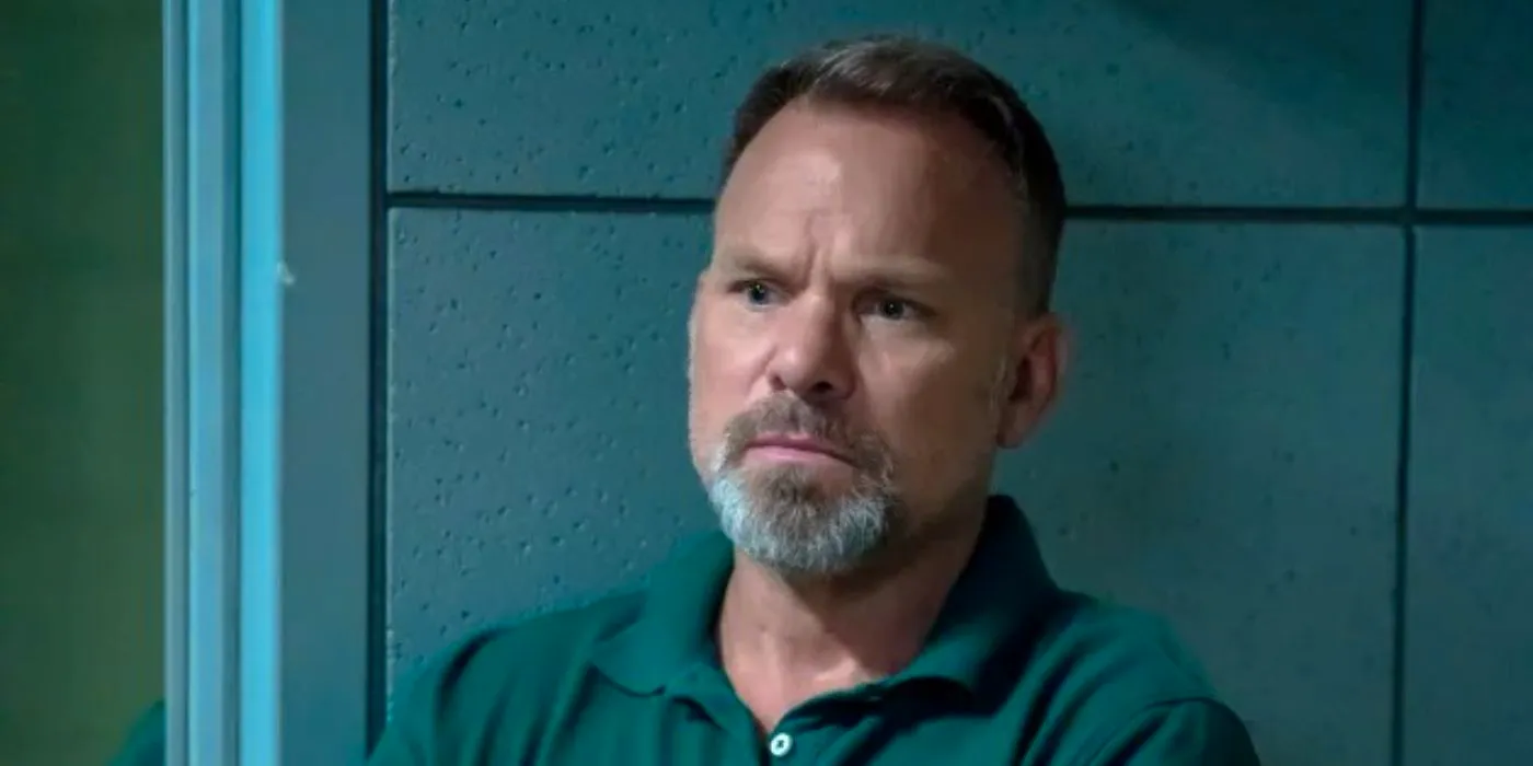 Norbert Leo Butz as Norbert Bryl looking stern in Justified City Primeval. Image