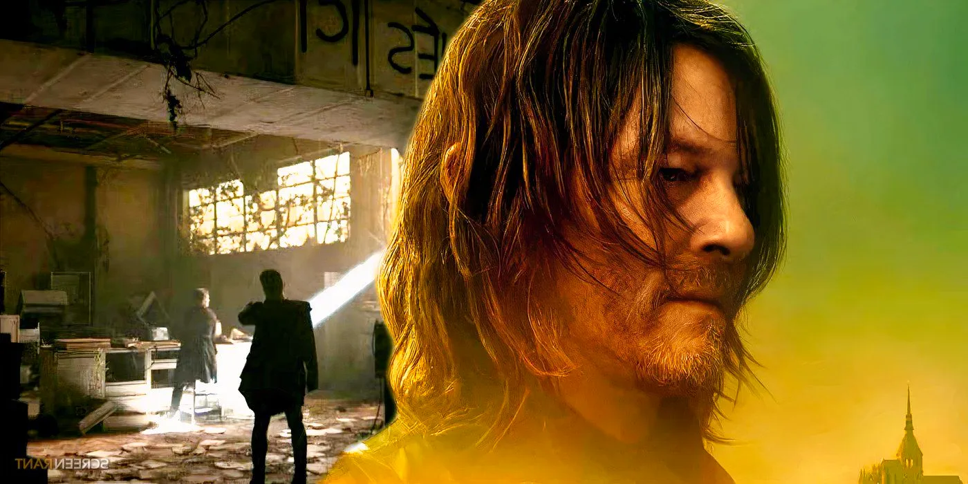 Norman Reedus as Daryl Dixon in a poster image and the post-credits scene from The Walking Dead: World Beyond. Image