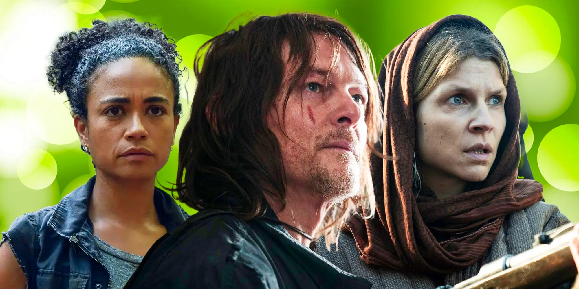 Norman Reedus as Daryl Dixon Lauren Ridloff as Connie and Clemence Posey as Isabelle in Walking Dead Image