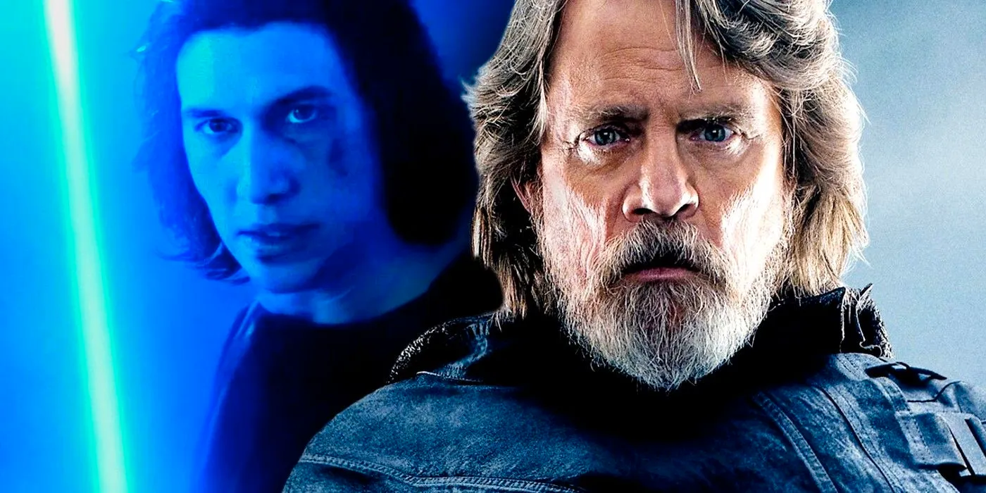 old luke skywalker and ben solo aka kylo ren with a blue lightsaber 2-1 Image