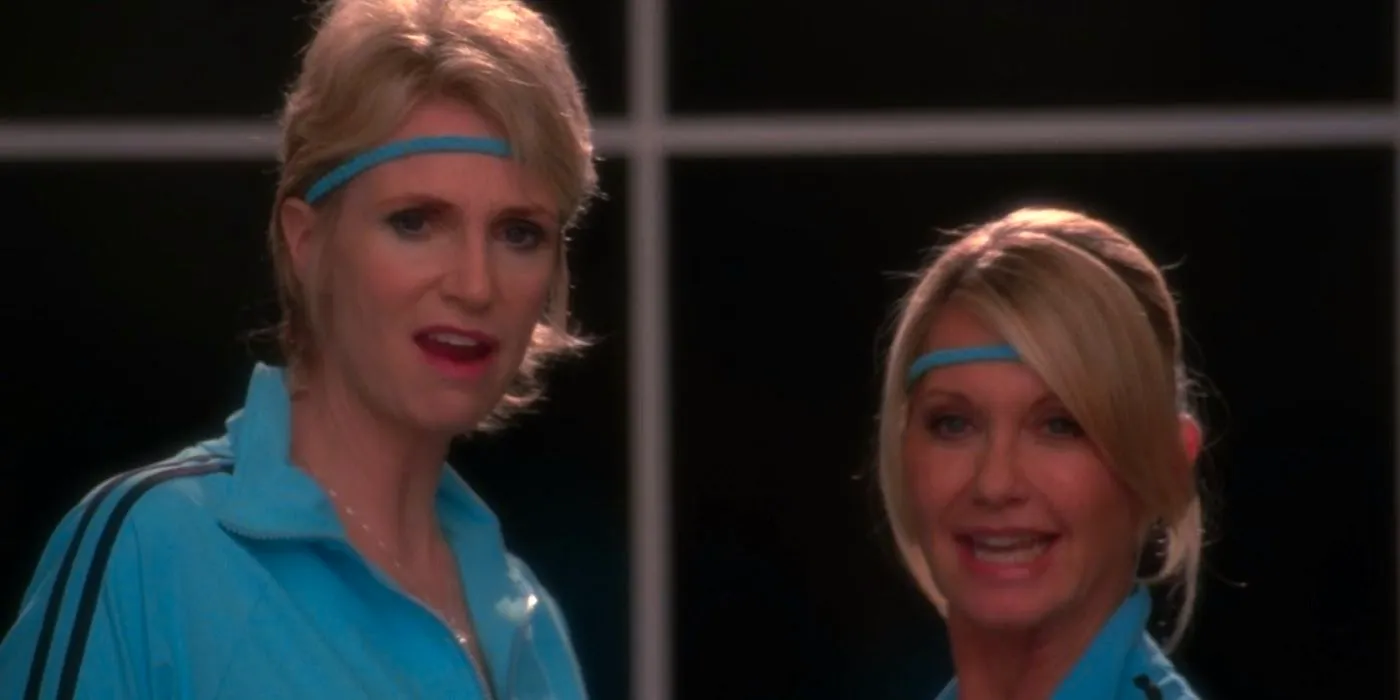 Olivia Newton-John and Sue Sylvester Singing in Sports Clothes in Glee Image