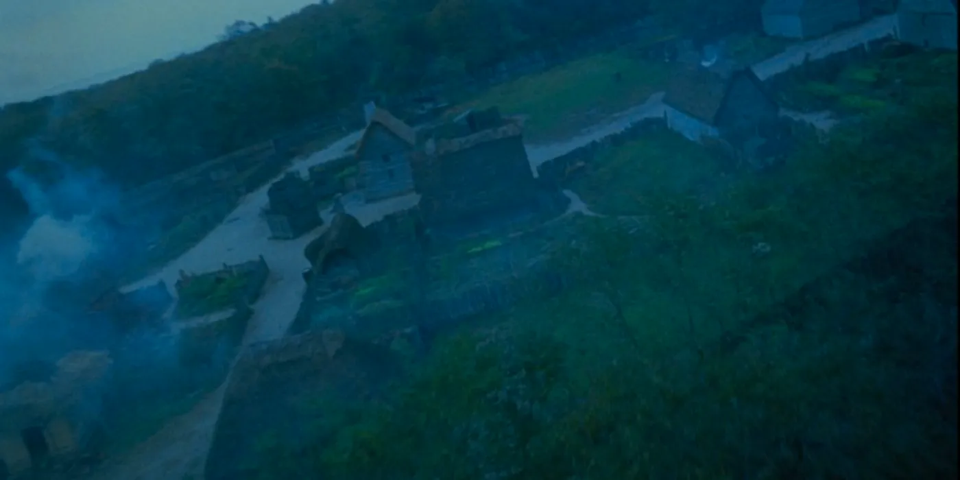 Opening shot in Hocus Pocus of 1693 Salem from the air Image