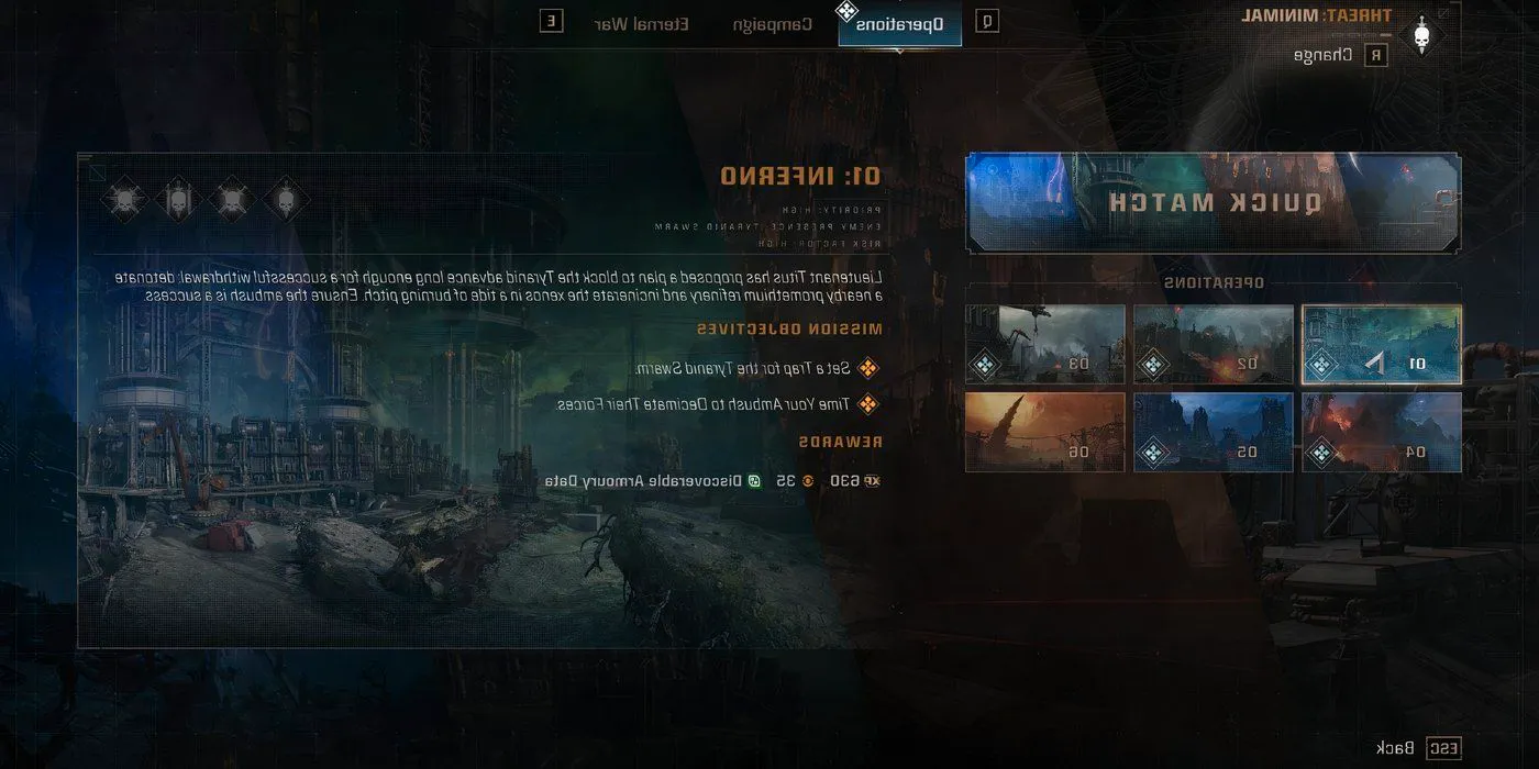 Operations Menu In Warhammer 40,000 Space Marine's 2, displaying the different modes in Operations Image
