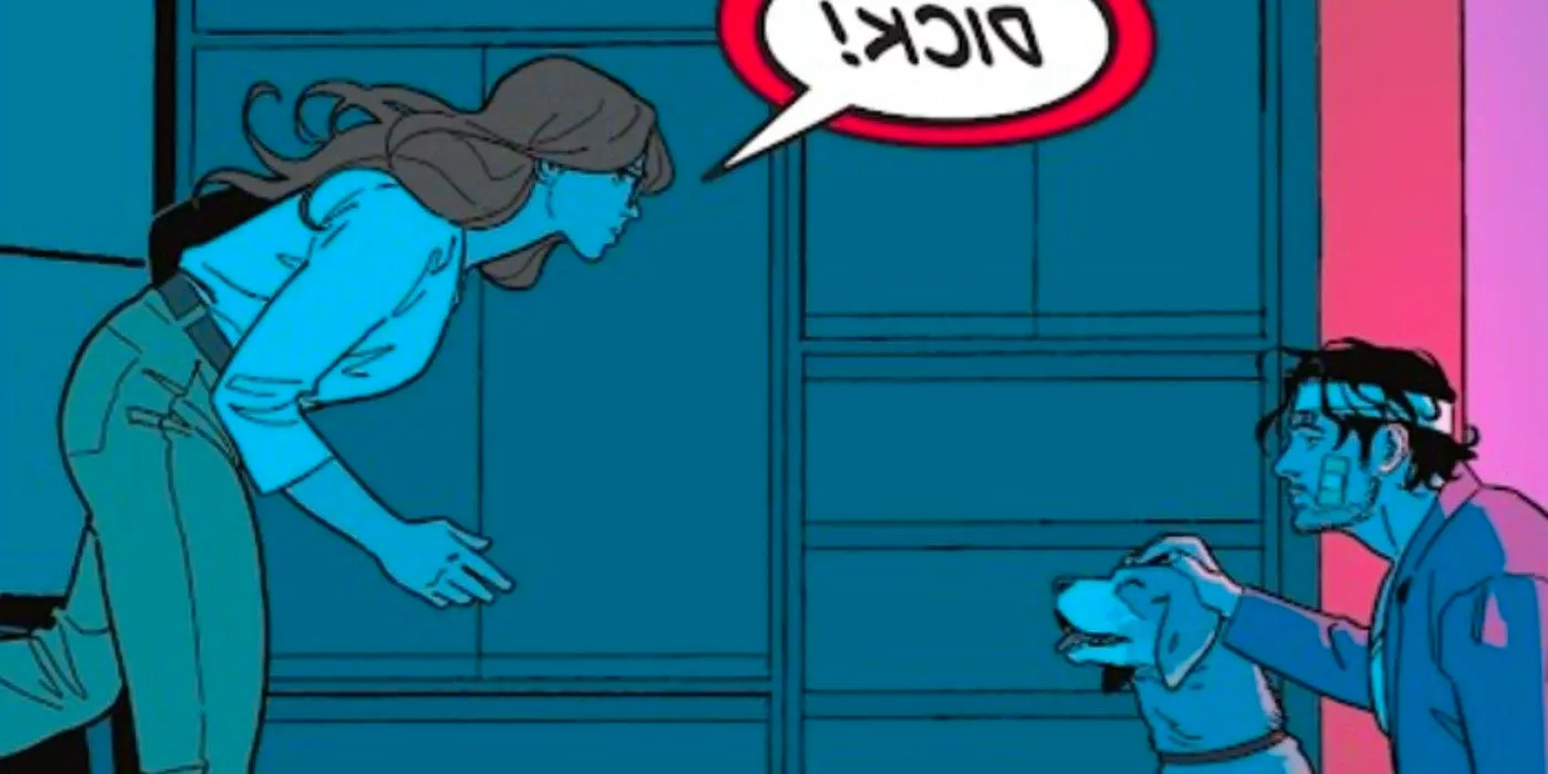 Oracle Barbara Gordon finds Dick Grayson Nightwing coming home with bruises on his face Image