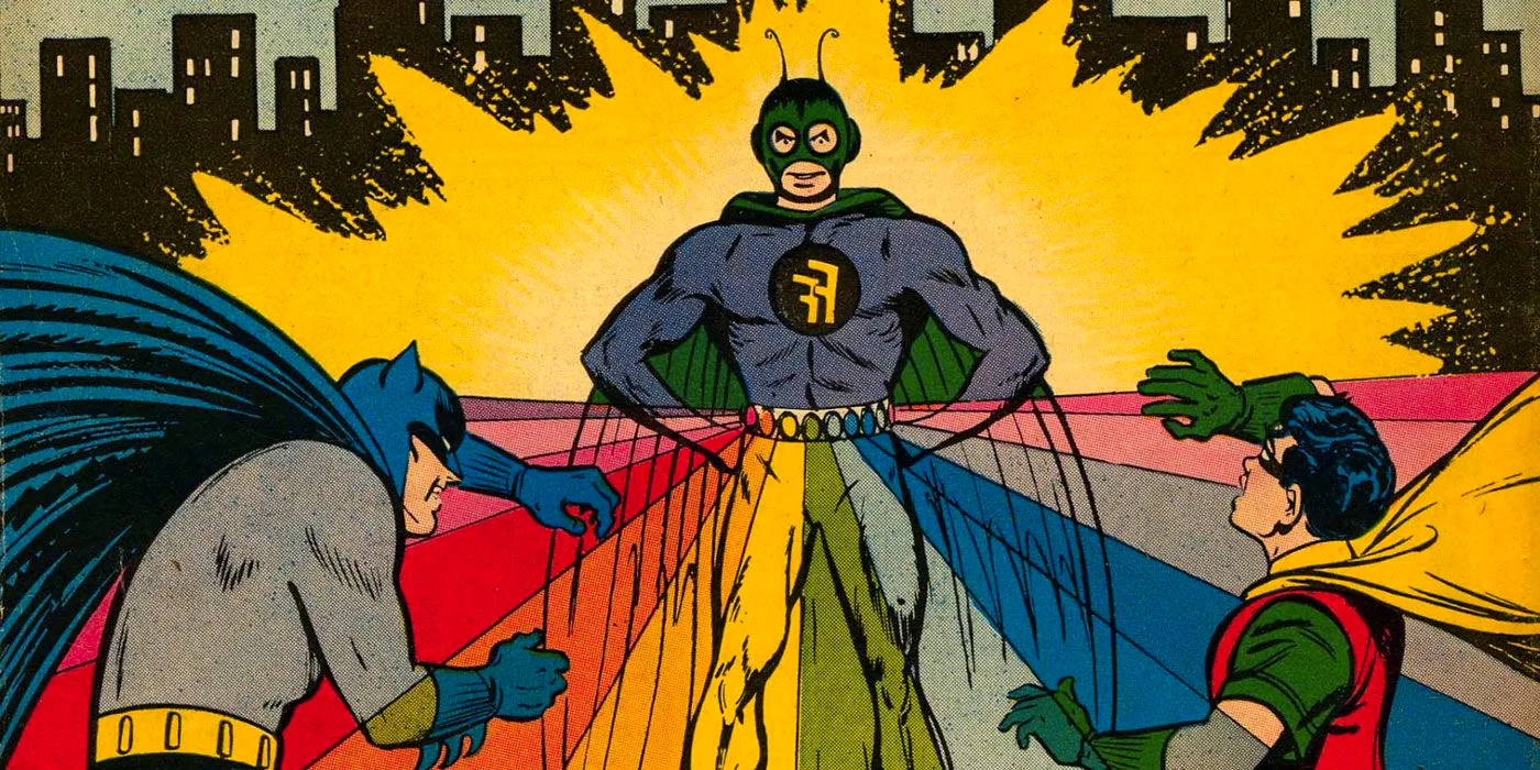 Original comic book cover artwork showing Firefly in his debut costume, blinding Batman and Robin with coloured lights Image