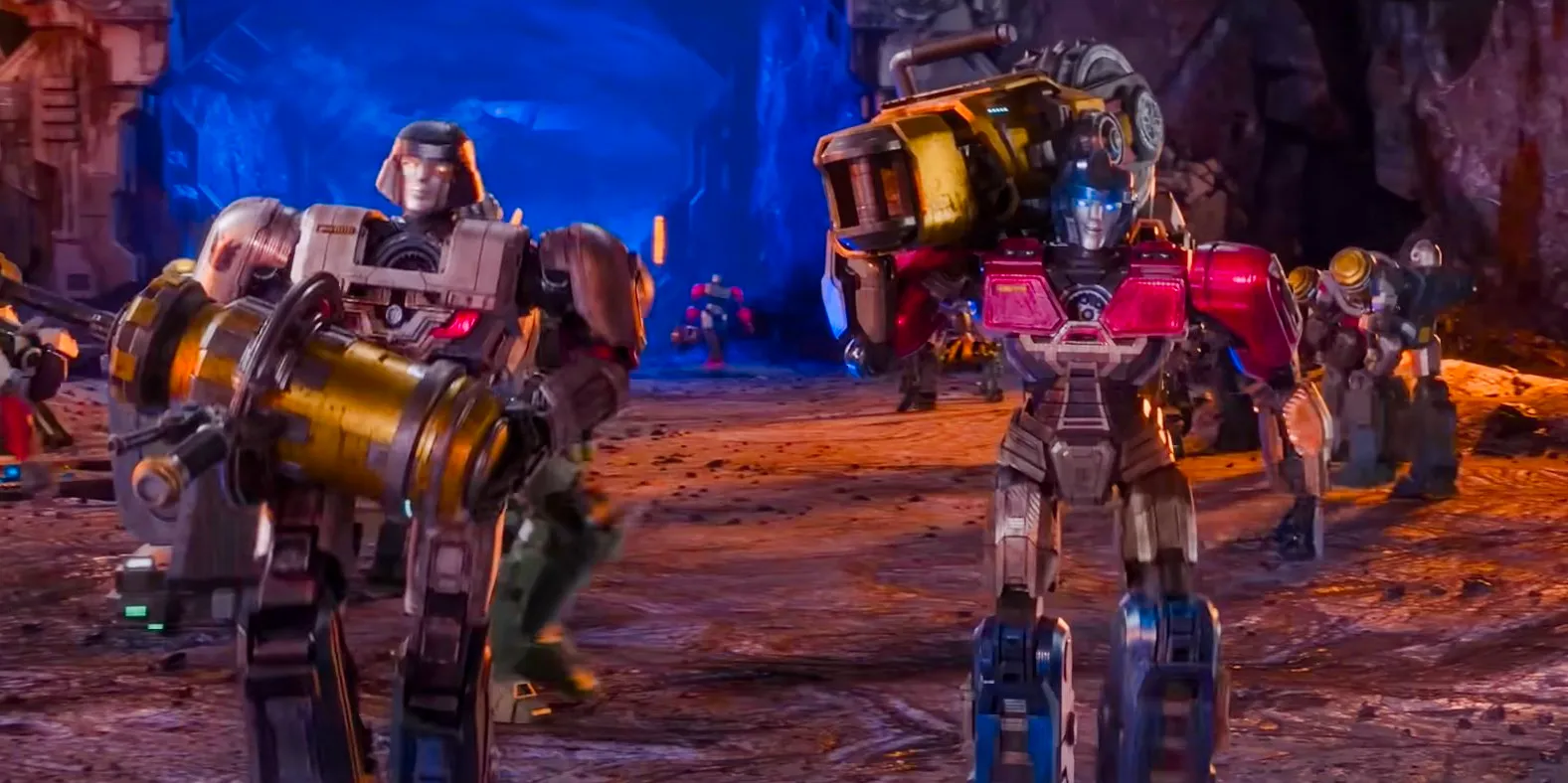 Orion Pax / Optimus Prime and D-16 / Megatron working in a mine in Transformers One Image