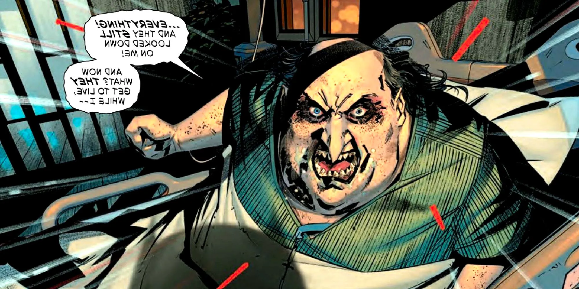 Oswald Cobblepot a.k.a. The Penguin yells in bed in DC Comics Image