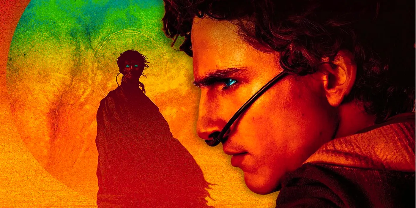 Paul Atreides on the cover of Dune with Timothee Chalamet as Paul in Dune 2 Image