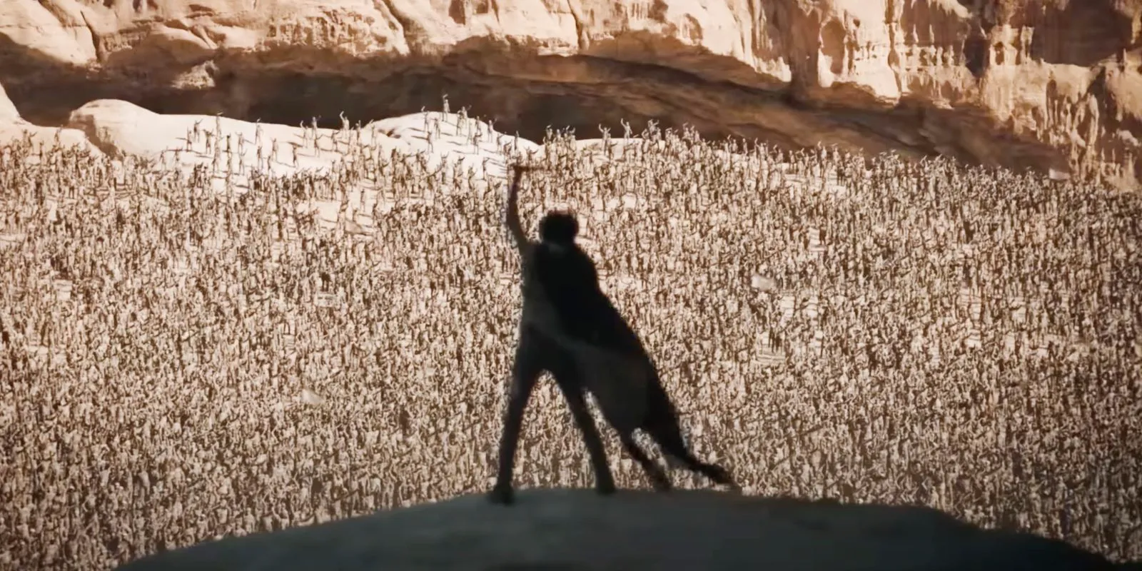 Paul standing in front of a crowd in Dune: Part Two Image