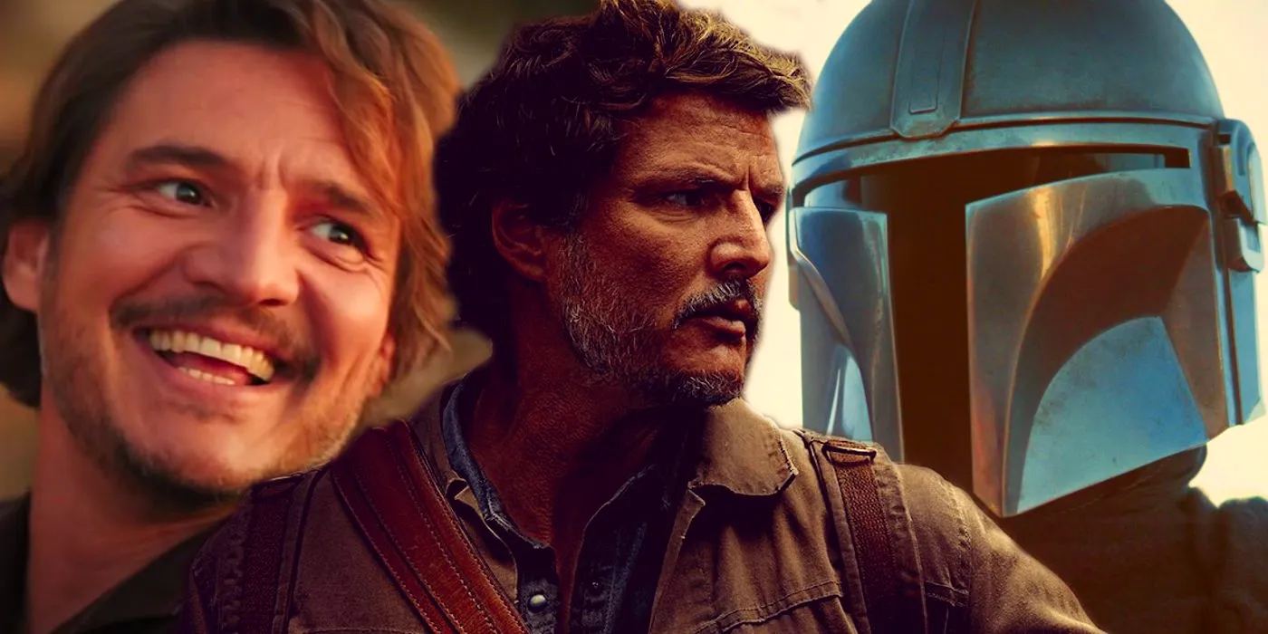 Pedro Pascal as the Mandalorian, Joel in The Last of Us, and Javi collage. Image