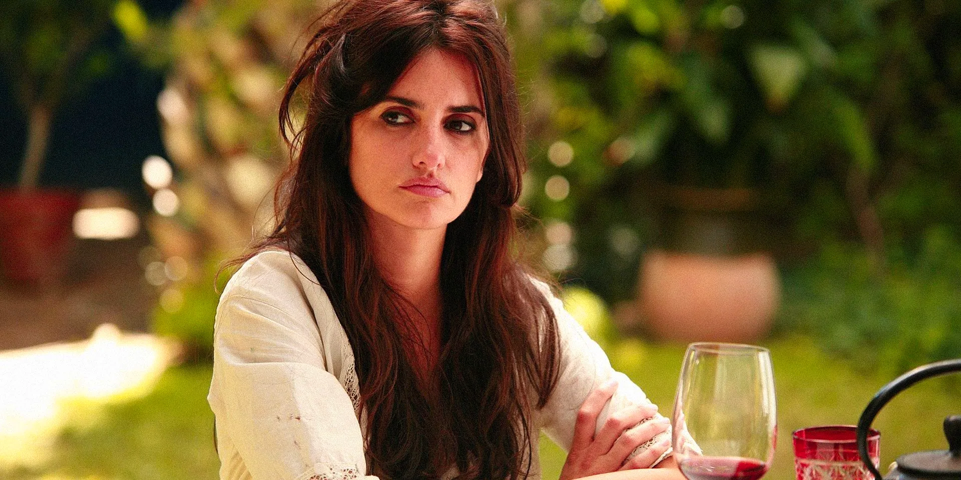 Penelope Cruz with a glass of wine in Vicky Cristina Barcelona Image