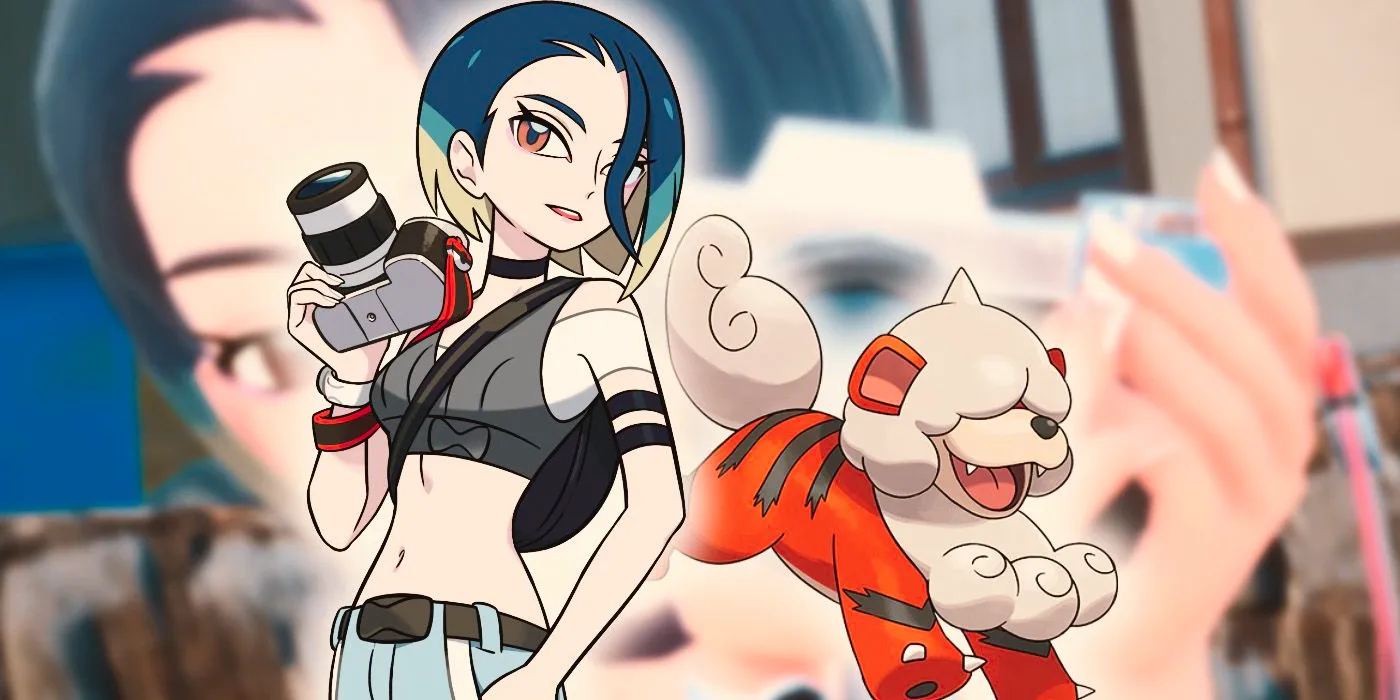 Perrin and her Hisuian Growlithe in the Indigo Disk DLC. Image