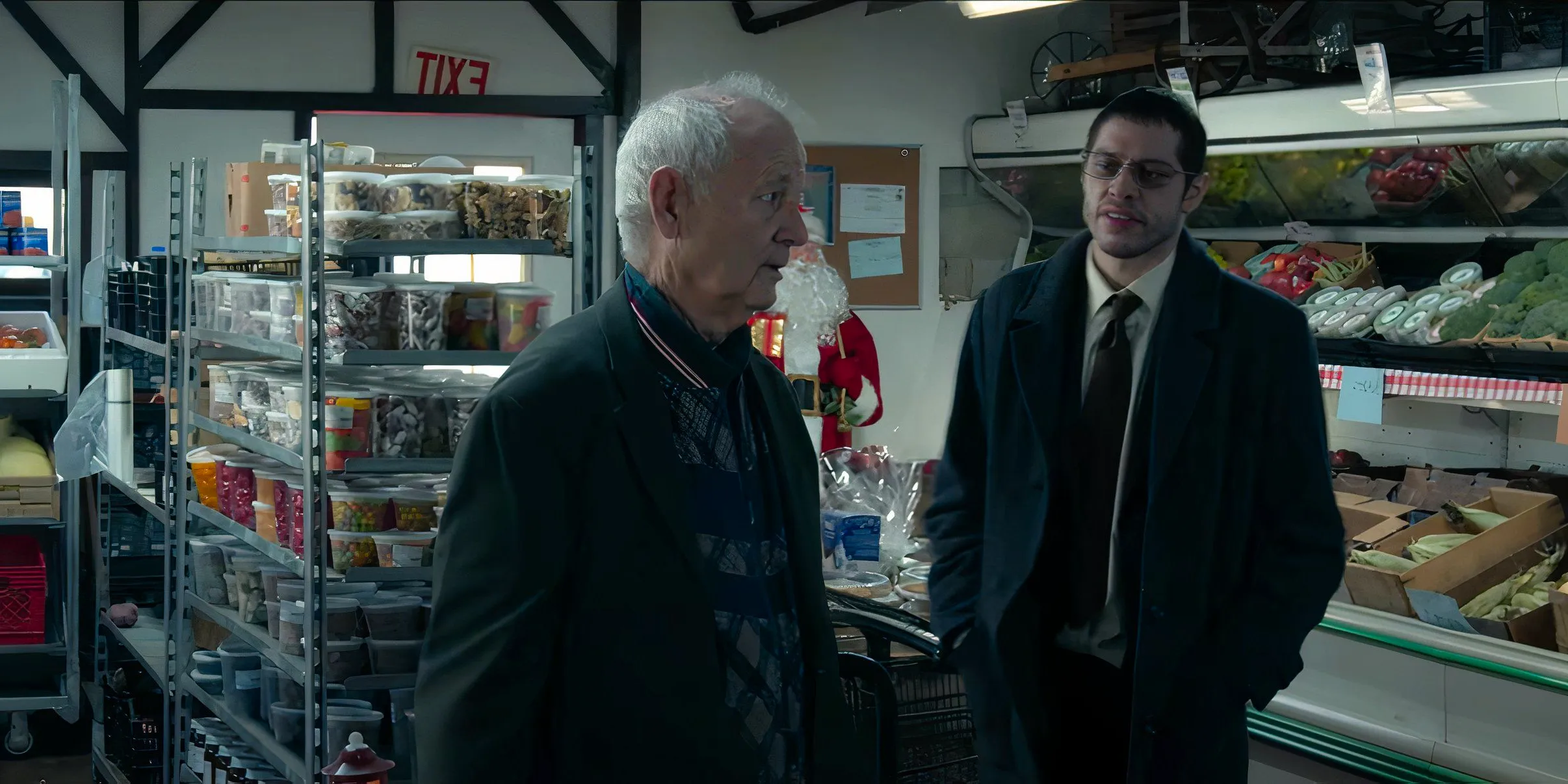 Pete Davidson and Bill Murray in a convenience store in Riff Raff still Image