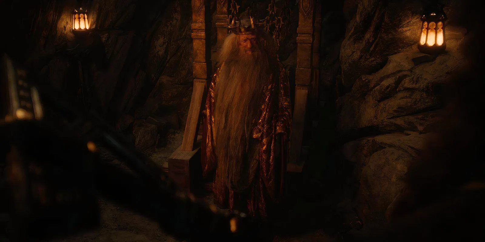 Peter Mullan as King Durin in a cave in The Lord of the Rings The Rings of Power season 2 finale Image