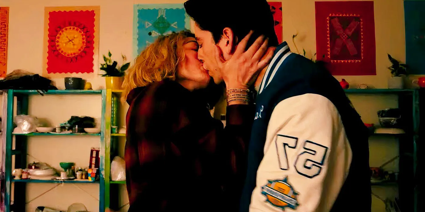 Peyton List and Milo Manheim kissing in School Spirits season 2 Image