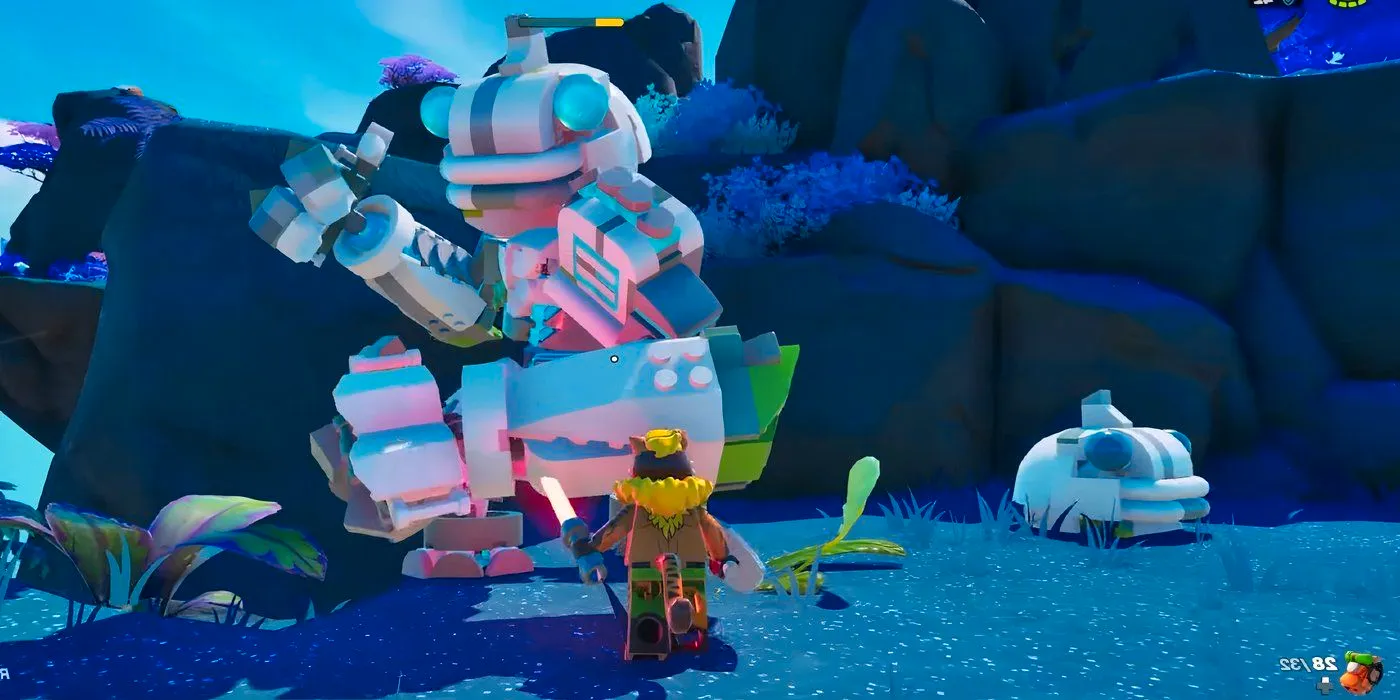 Player and Golem fighting in LEGO Fortnite Image