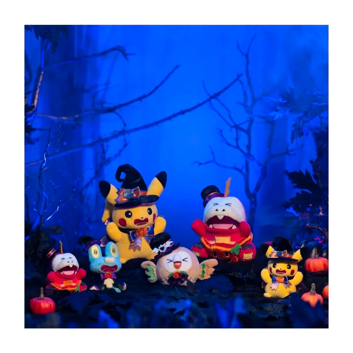 Pokemon Halloween 2024 Plushies in a promo image on a purple background Image