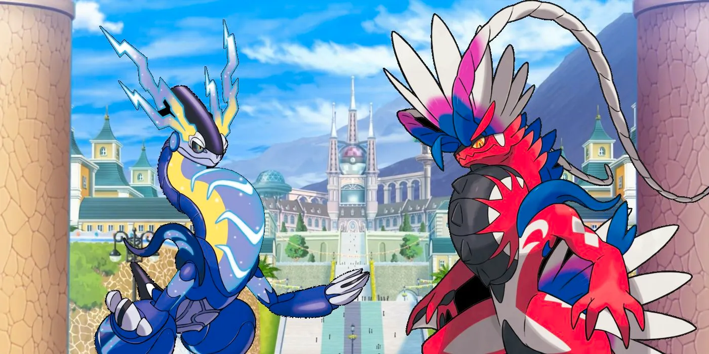 Pokemon Horizon's take on Mesagoza, behind Miraidon and Koraidon, Scarlet and Violet's mascots. Image