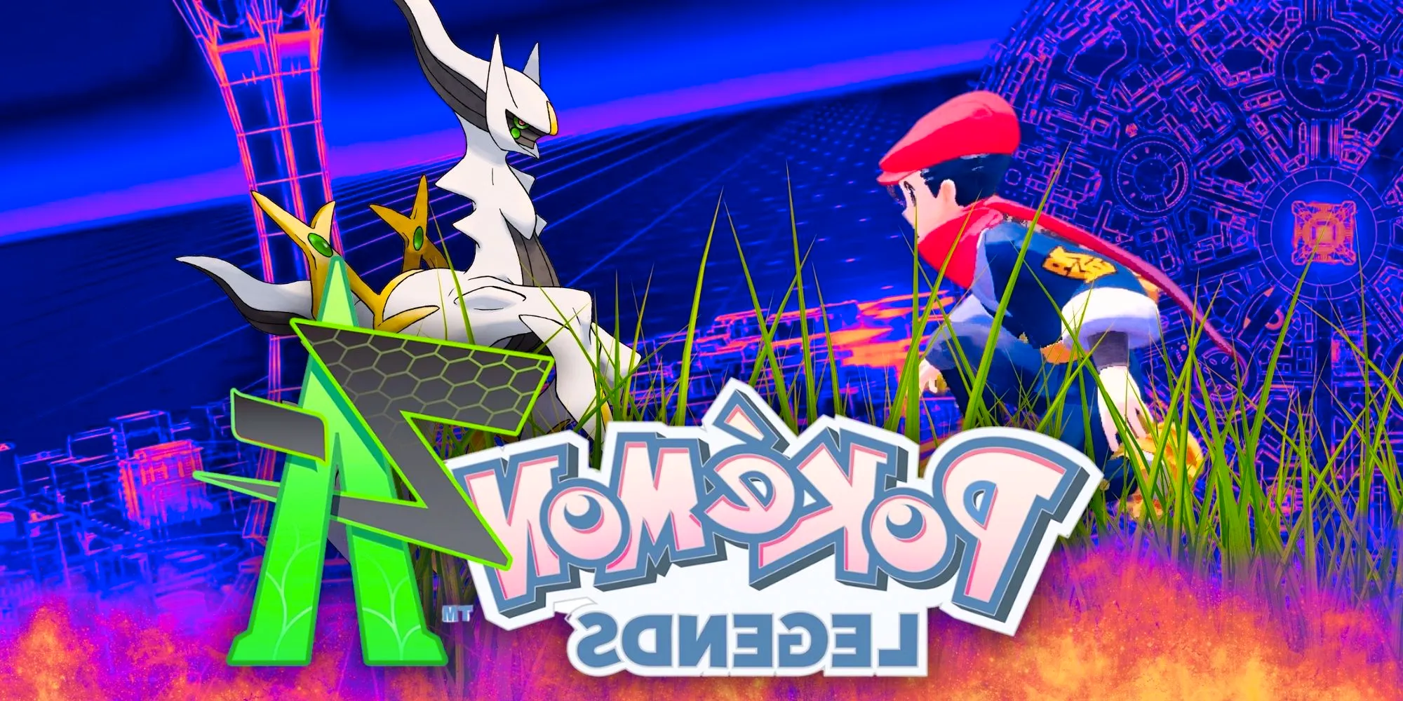 Pokémon Legends Z-A with the characters from Pokémon Legends Arceus behind Image