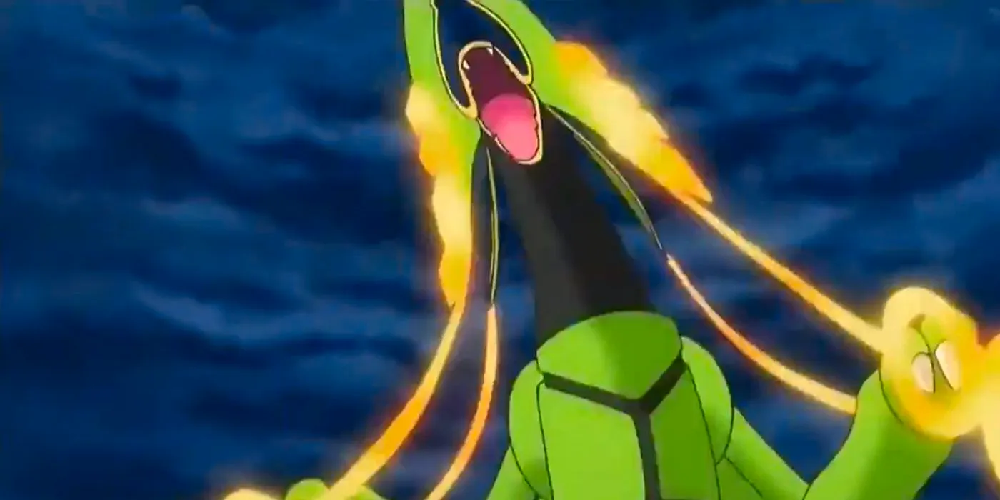 Pokemon: Mega Rayquaza caused by the Giant Rock. Image