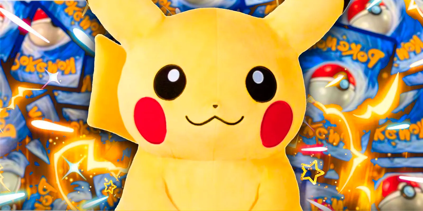 Pokemon TCG cards with plush pikachu Image