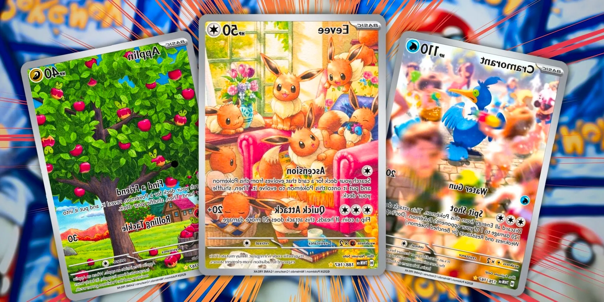 Pokémon TCG Twilight Masquerade Illustration Rares for Applin Eevee and Cramorant Image