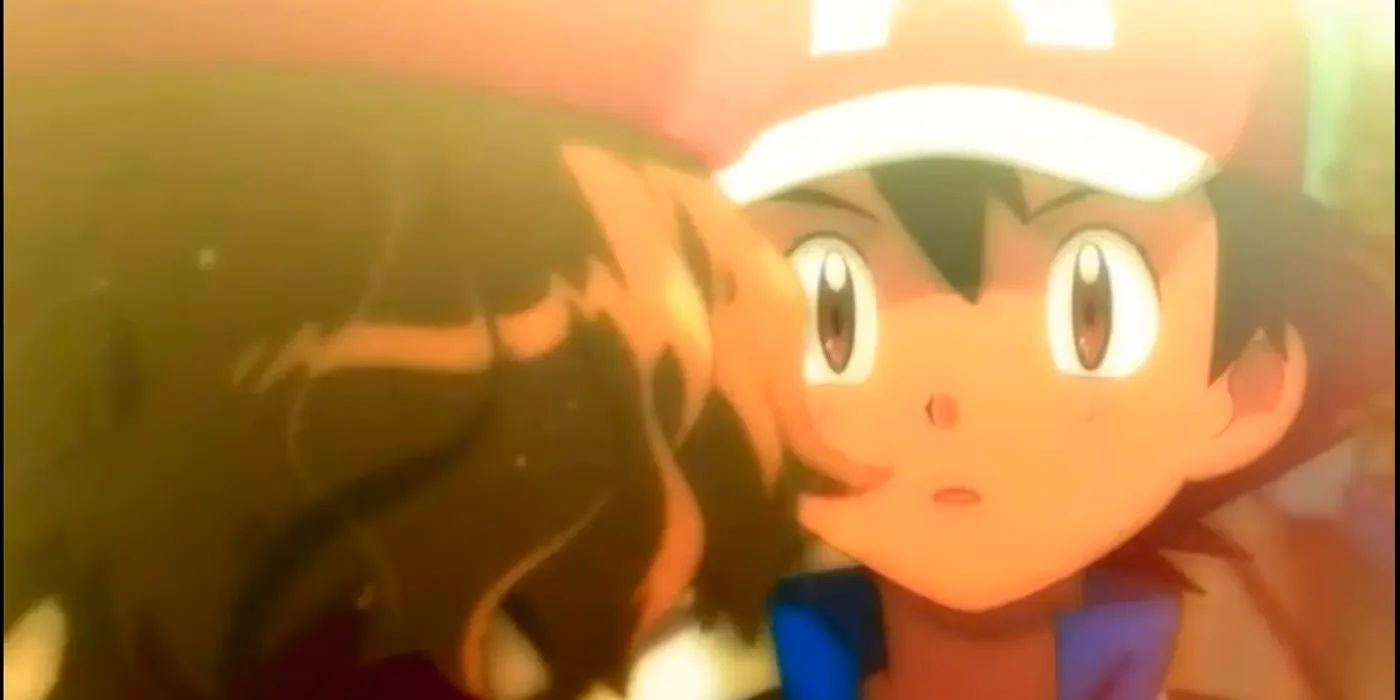 Pokémon's Ash with a romantic tint, just before Serena kisses him offscreen. Image