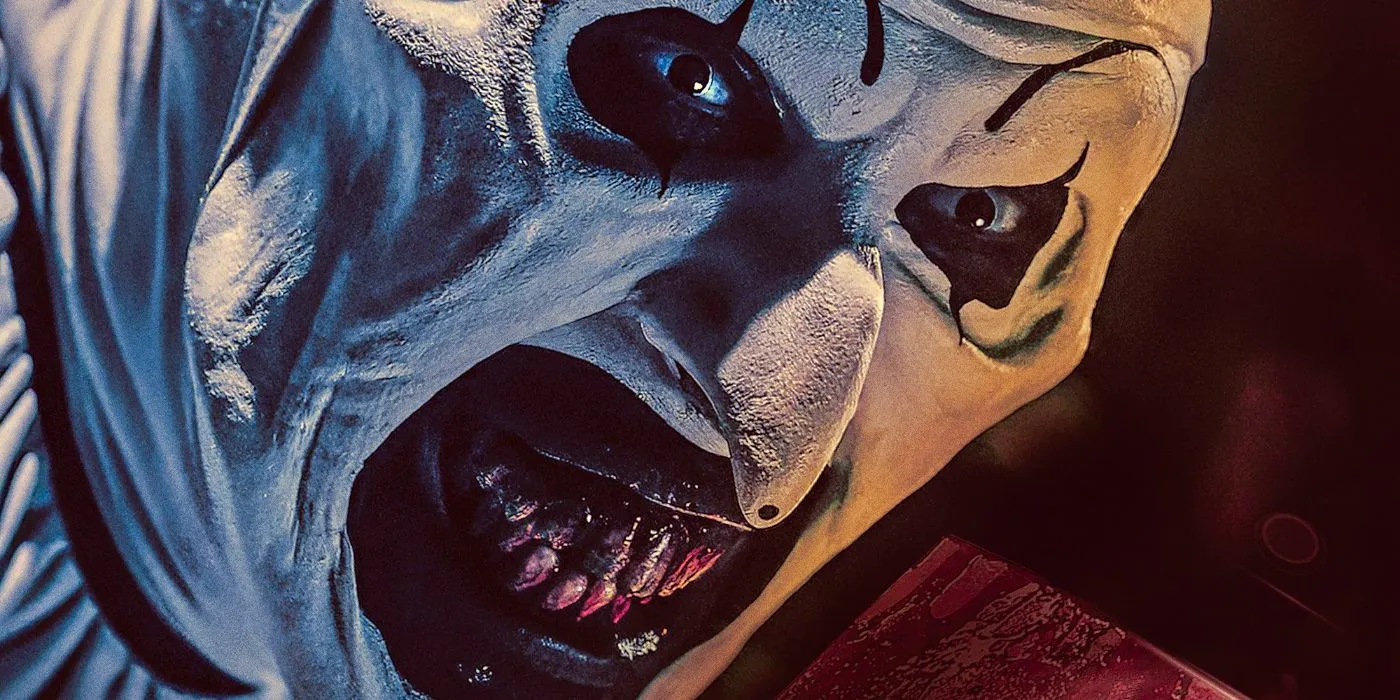 Poster art of Terrifier 3 with Art the Clown (David Howard Thornton) grinning Image