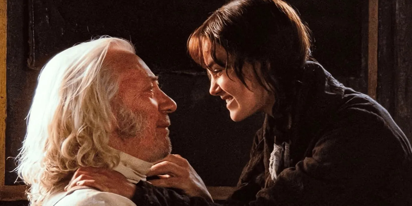 pride & prejudice father and daughter, Donald Sutherland and Keira Knightly embrace Image