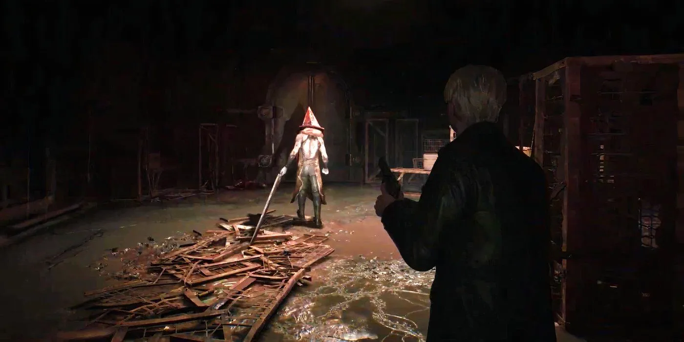 Pyramid Head about to leave in the Silent Hill 2 remake Image