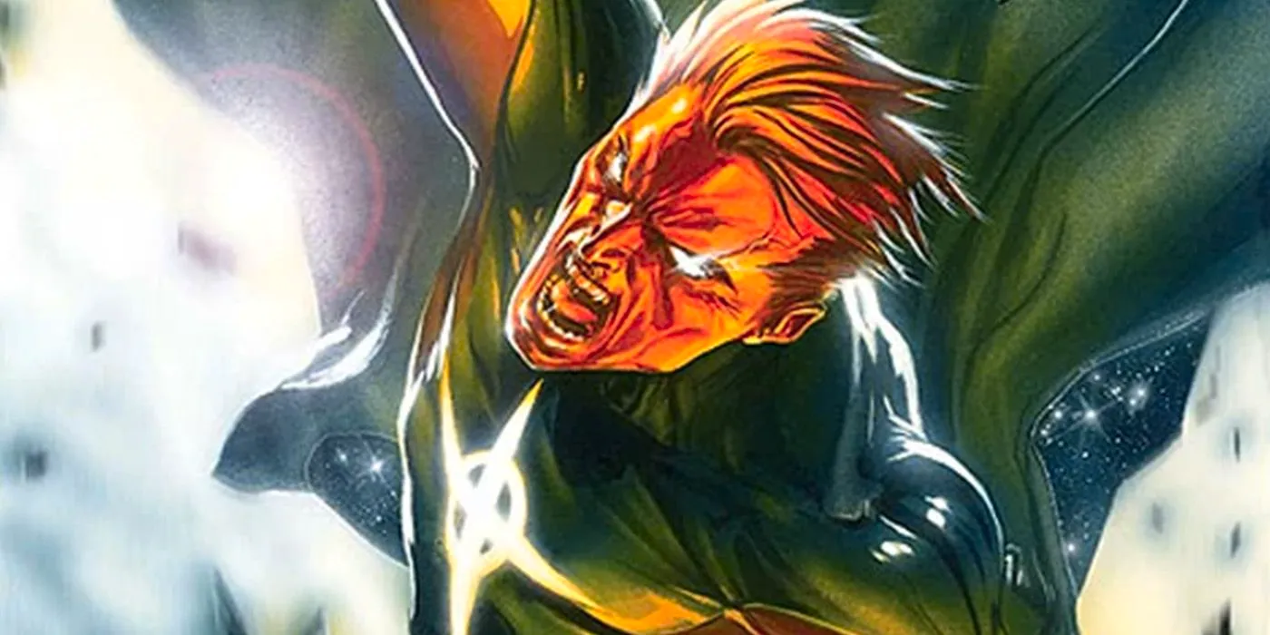 quasar in marvel comics screaming as he flies through space Image