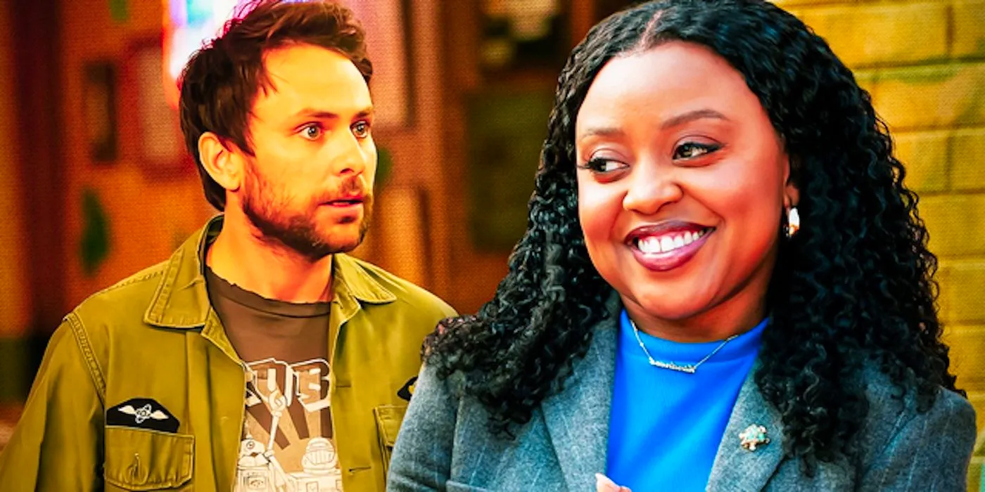 Quinta Brunson's Janine smiling and Charlie Day's Charlie staring from Abbott Elementary and It's Always Sunny in Philadelphia Image