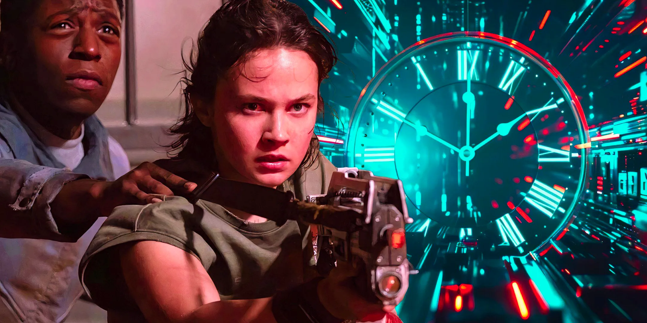 Rain (Cailey Spaeny) in Alien: Romulus with a clock Image