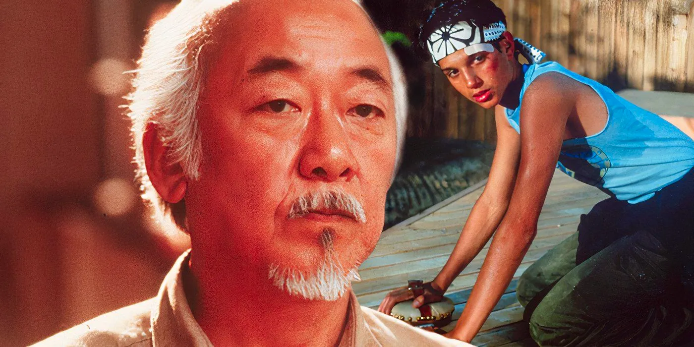 Ralph Macchio as Daniel LaRusso sanding the floors next to Pat Morita as Mr. Miyagi in The Karate Kid (1984) Image