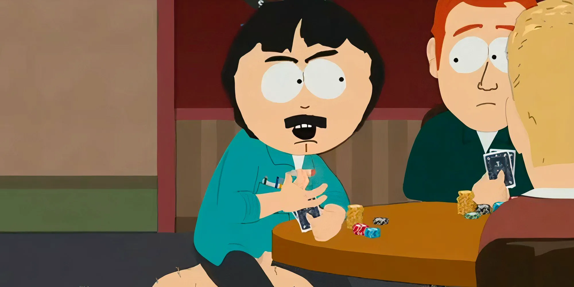 Randy Marsh smoking weed as he sits on his big balls looking annoyed in South Park Image